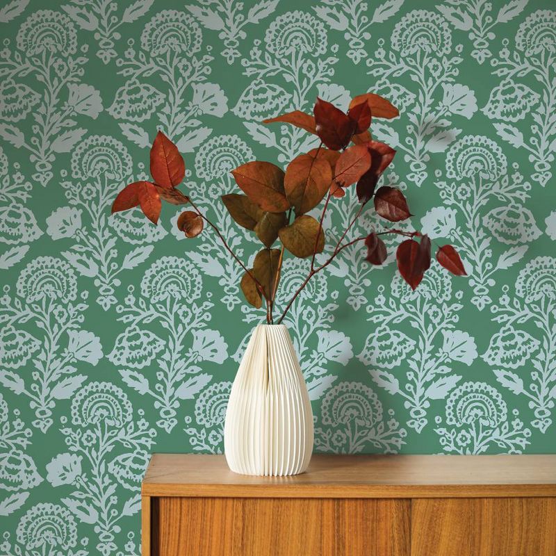 Tempaper Peel and Stick Wallpaper Floral Damask Green, 4 of 7