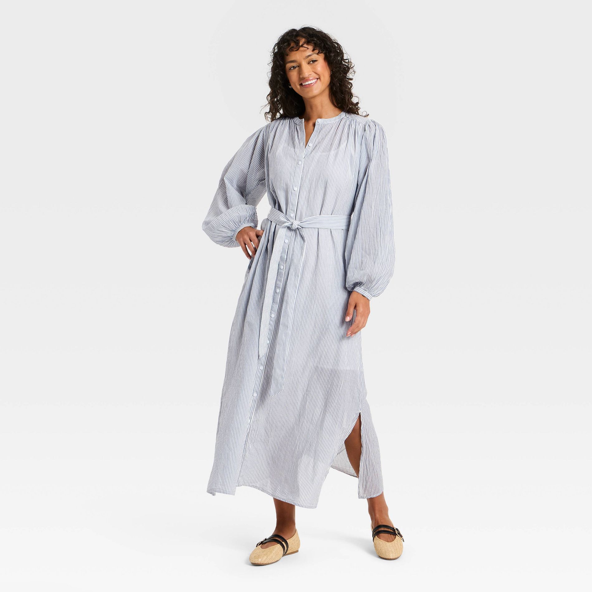 Women's Balloon Long Sleeve Collared Neck Maxi Shirtdress - Universal Thread™