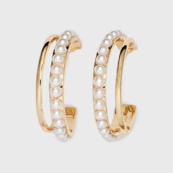Pearl Double Illusion Hoop Earrings - A New Day™ Gold
