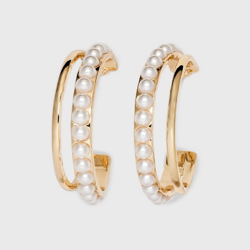 Pearl Double Illusion Hoop Earrings - A New Day™ Gold : Target