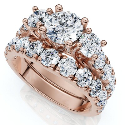Pompeii3 2Ct TW 3-Stone Diamond Engagement Wedding Ring Set 14k Gold or Pt Lab Created