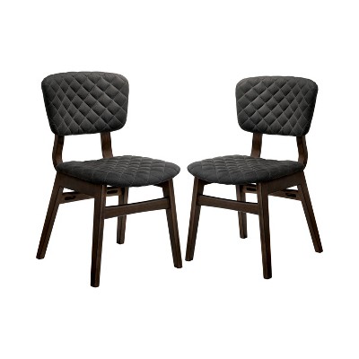 Set of 2 Welch Tufted Wood Dining Side Chair Gray/Walnut - miBasics