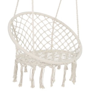 Sapphtopaz Porch Swing Sets for Backyard Cotton Rope Braided Hanging Hammock Chair Tassels Swing Seat for Patio, Indoor, Garden, Backyard - 1 of 4