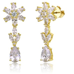 Guili Snowflake Sterling Silver White Gold Plated or Gold Plated Cubic Zirconia Cluster Snowflake Formal Dangle Earrings for an Elegant Wintery Look - 1 of 2