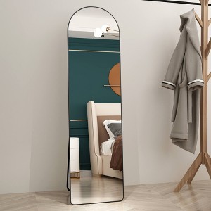 FONTOI Full Length Mirror, Floor Standing Mirror with Stand, Wall Mounted Mirror, Dressing Mirror for Bedroom, Cloakroom, Black, 16.5"*1.79"*59.8" - 1 of 4