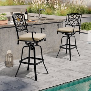 Crestlive Products Antique Brown Heavy Duty Cast Aluminum Frame & Sunbrella Fabric Cushion Counter Height Swivel Bar Stool Patio Furniture - 1 of 4