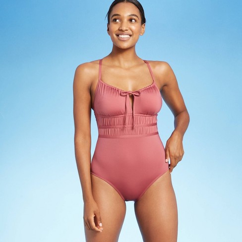 Women S Gathered Modern One Piece Swimsuit Kona Sol Mauvewood Target