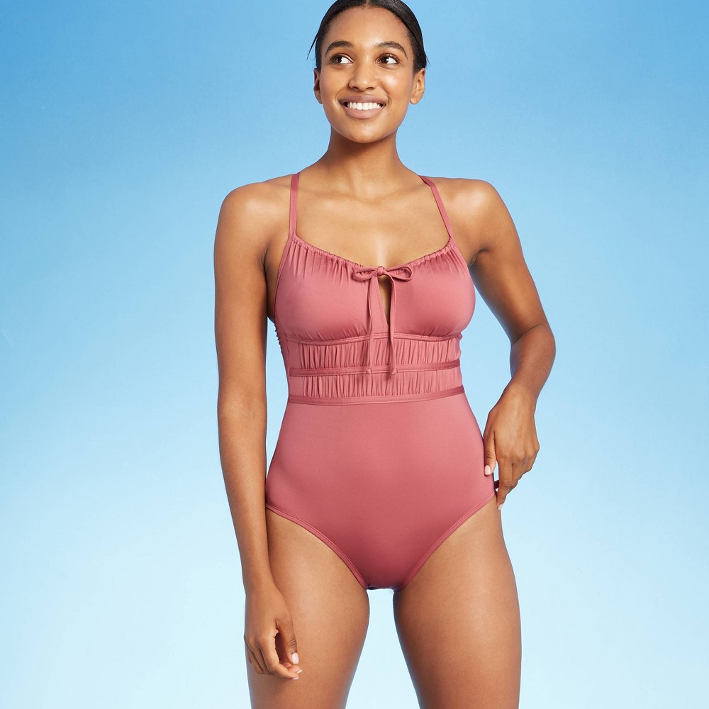 Size Medium ( 8/10 ) Women's Gathered Modern One Piece Swimsuit - Kona Sol Mauvewood 