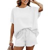 Women’s 2 Piece Lounge Set with Oversized Top and Drawstring Shorts White Medium - 4 of 4