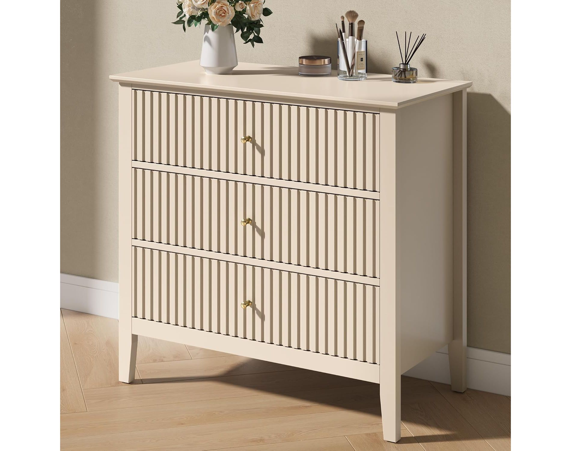 Heynemo 3 Drawer Dresser, Painted 30 Inch Tall Wood Nightstand with Storage, Wide Modern Chest of Drawers with Ball Bearing Slide