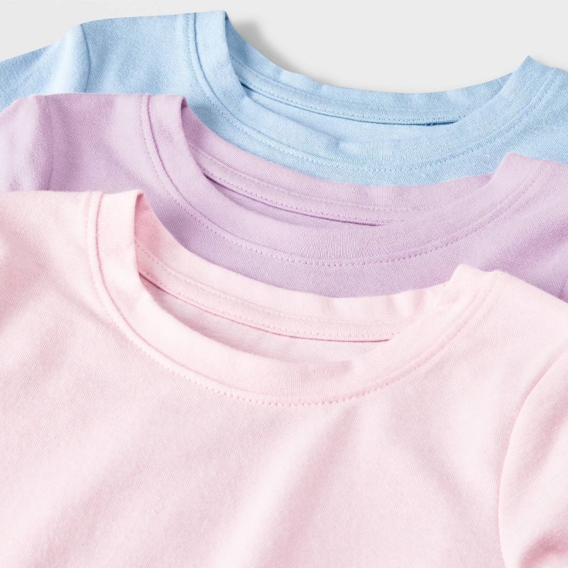 Toddler Girls' 3pk Solid Short Sleeve T-Shirt - Cat & Jack™ Purple/Pink/Blue, 3 of 4