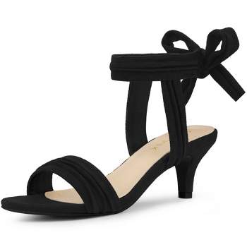 Perphy Women's Open Toe Ankle Tie Ruched Strap Bridal Kitten Heels Sandals