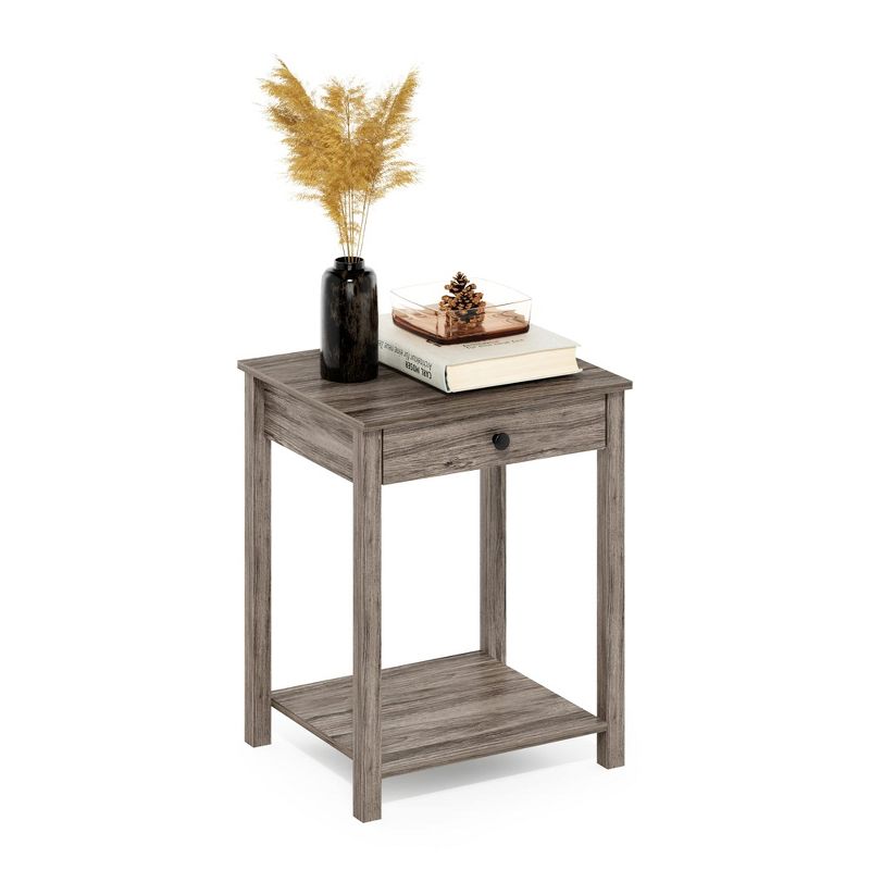 Furinno Classic Side Table with Drawer, Rustic Oak, 2 of 5