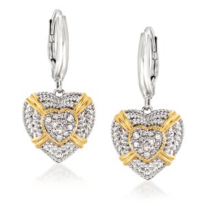 Ross-Simons 0.25 ct. t.w. Diamond Heart Drop Earrings in Sterling Silver and 18kt Gold Over Sterling - 1 of 3
