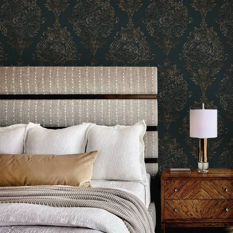 Tempaper Estate Damask Charcoal Non Pasted Wallpaper, 4 of 7