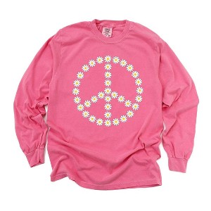 Simply Sage Market Women's Daisy Peace Sign Long Sleeve Garment Dyed Tee - 1 of 2