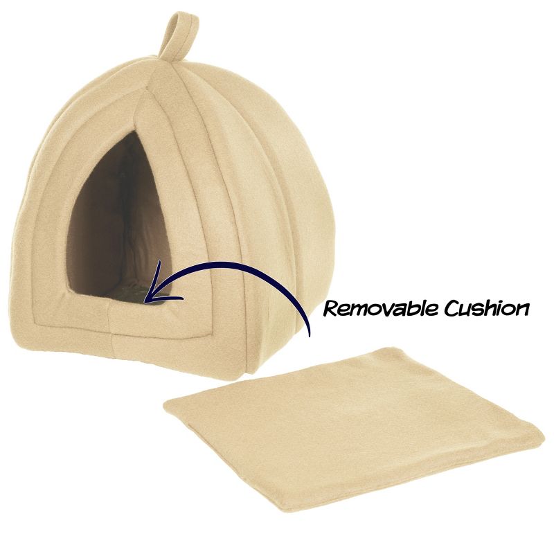 Pet Adobe Enclosed Igloo Cat Bed - Pet Tent With Removable Cushion Pad - Tan, 3 of 9