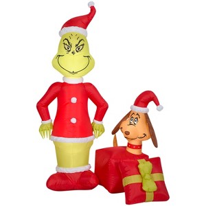 Gemmy Christmas Airblown Inflatable Grinch w/Max out of Present, 5.5 ft Tall - 1 of 4