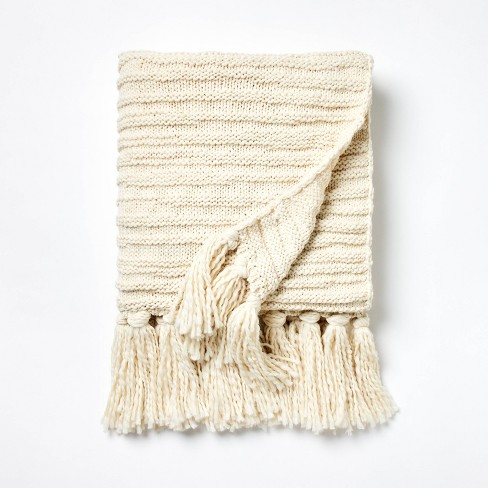 Chunky knit throw online cream