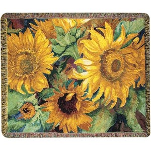 Manual Woodworks and Weavers Sunny Face Throw – Yellow & Green Tapestry Blanket for Living Room - 1 of 3
