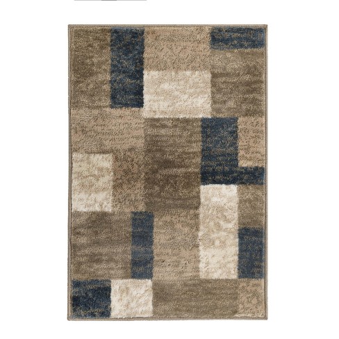 Modern Geometric Color Block Indoor Area Rug Or Runner, 2'x3', Beige ...