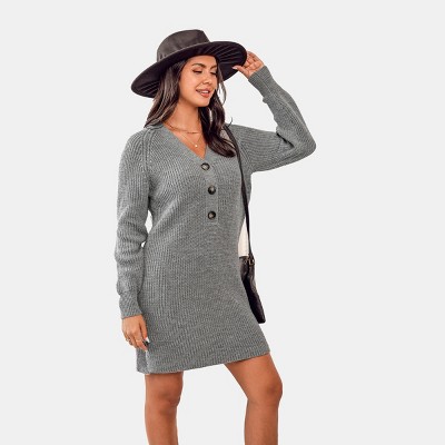 Women's Chunky Knit Mini Sweater Dress - Cupshe-XL-Gray