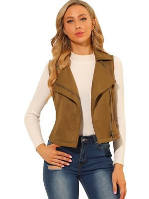 INSPIRE CHIC Women's Faux Suede Casual Sleeveless Biker Vest Jacket