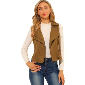 INSPIRE CHIC Women's Faux Suede Casual Sleeveless Biker Vest Jacket - 1 of 4