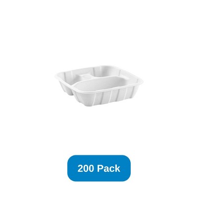 StalkMarket 8" Deep Tray 3 Compartment White Compostable - Case of 200