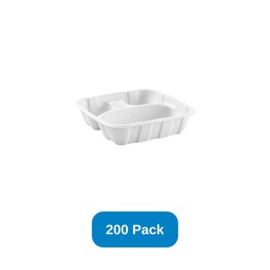 StalkMarket 8" Deep Tray 3 Compartment White Compostable - Case of 200 - 1 of 3