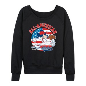 Women's - Disney - Mickey Americana Baseball Lightweight French Terry Wide Neck Long Sleeve Shirt - 1 of 4
