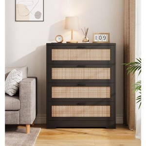 4 Drawers Rattan Dresser, Storage Chest of Drawers with Wooden Spacious Top,Handles,Easy to Assemble,Modern Dresser for Bedroom,Living Room,Hallway - 1 of 4