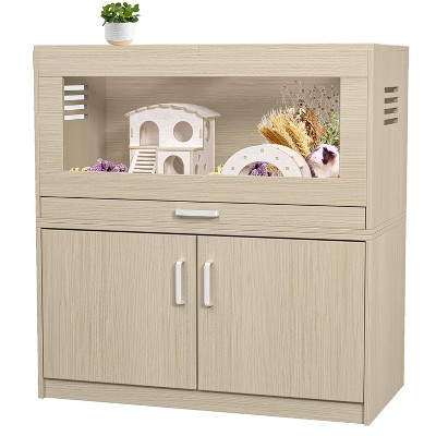 Angel Sar Large Hamster Cage, Wooden Guinea Pig Cages with Detachable Cabinet, Guinea Pig Hutch with Bridge, Openable Top