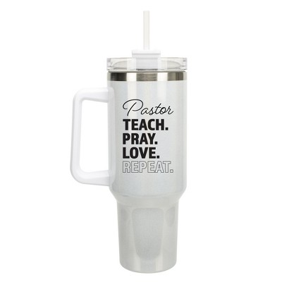 Elanze Designs Pastor Teach. Pray. Love. Repeat 40 oz. Stainless Steel, Large Water Bottle Coffee Mug, Spill & Leak Resistant, Thermal Travel Tumbler