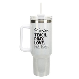 Elanze Designs Pastor Teach. Pray. Love. Repeat 40 oz. Stainless Steel, Large Water Bottle Coffee Mug, Spill & Leak Resistant, Thermal Travel Tumbler - 1 of 1