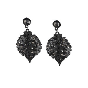 SOHI Women's Carbon Black Embellished Leaf Drop Earrings - 1 of 4