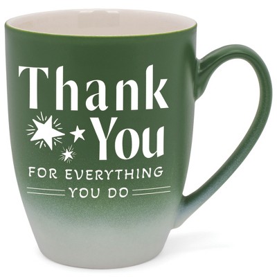 Elanze Designs Thank You Everything You Do Two Toned Ombre Matte Green and White 12 ounce Ceramic Stoneware Coffee Cup Mug