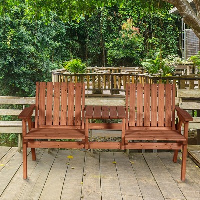 VYNXARIA Outsunny Patio Bench with Middle Table & Umbrella Hole - Perfect for Outdoor Relaxation