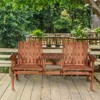 Outsunny Patio Bench, Wood Garden Bench with Center Table & Umbrella Hole, Wooden Outdoor 2 Chair Set, Slatted, Varnished - 2 of 4