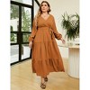 Plus Size Women's V Neck Long Sleeve Maxi Dress Floor Length Elegant Casual - 2 of 4