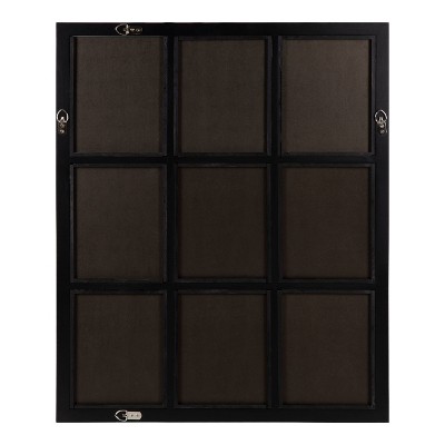 Distressed Black Wood 9-Pane Windowpane Wall Mirror 26x32