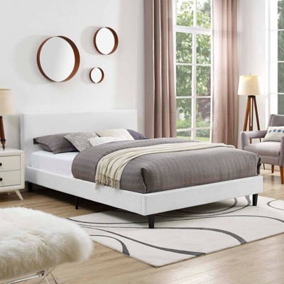 Anya Chic Avant-Garde White Upholstered Queen Bed with Wood Frame