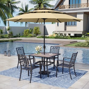 Captiva Designs 6pc Patio Square Table & Fusiform Back Metal Chairs & Beige Umbrella - 1 of 4