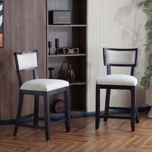 26.5" Bar Stool, Upholstered Bar Height Bar Stool with Comfort Back, Solid Rubberwood Frame - 1 of 4