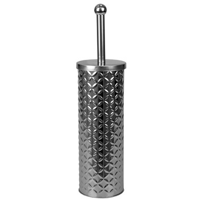 Home Basics Embossed Stainless Steel Toilet Brush Holder, Silver