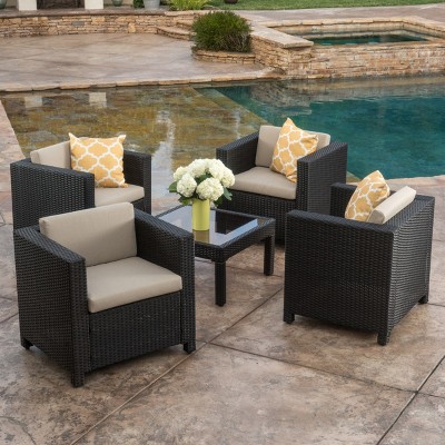 Modern Wicker Outdoor Club Lounge Chair,Accent Chair With Metal Frame,Upholstered Armrests Chair For Patio Garden Backyard-Coolbibila