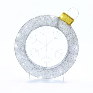 LuxenHome 2Ft Tall Ornament and Snowflake Wreath Outdoor Holiday Decoration with Lights White - 1 of 4