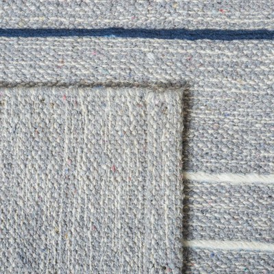 Gray and White Striped Wool Cotton Flat Woven Area Rug