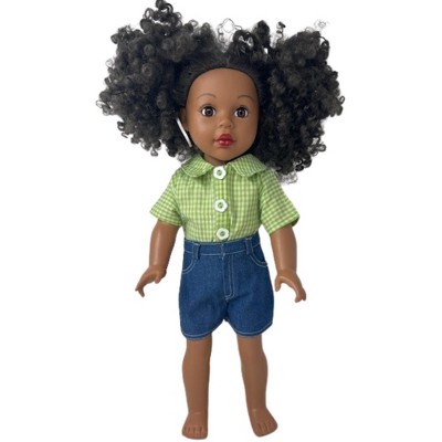 Doll Clothes Superstore Casual Short Denim Jeans with Green Check Shirt for 18 Inch Girl Dolls