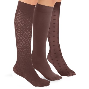 Collections Etc Stylish & Comfortable 15-20mmHg Compression Knee High Stockings, 3 Pairs - Made in USA - 1 of 4